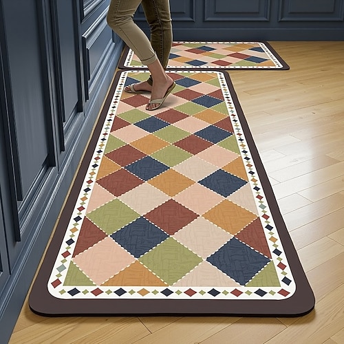 Küchenläuferteppiche, schlichte, moderne Bodenmatte für die Küche zu Hause, Kieselgur, saugfähig, ölbeständig, schnelltrocknend, schmutzabweisend, pflegeleicht, zuschneidbar, rutschfest, Image