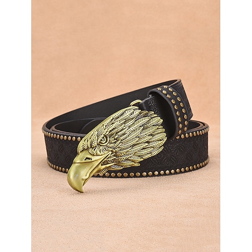 Westerngürtel für Herren mit Adlerkopfschnalle – geprägter Vintage-Gürtel aus Kunstleder mit Nietendetails für Cowboys, Outdoor-Events und den Country-Stil Image