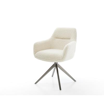 DELIFE Drehstuhl Pejo-Flex Teddystoff Beige Kreuzgestell breit Graphit 360° drehbar Wippfunktion Taschenfederkern, Esszimmerstühle Image