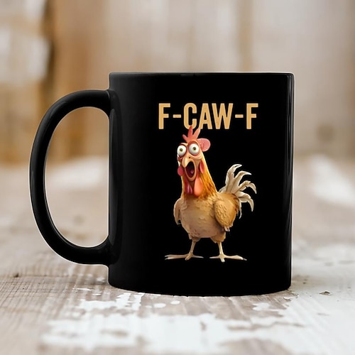 f-caw-f lustige Hühnertasse, humorvoller Hahn, Kaffeetasse, Gag, Weihnachtsgeschenk für Freunde und Familie, Keramik-Teetasse, Büro, Küche, Geburtstag, Weihnachten oder lustige Geschenkidee Image