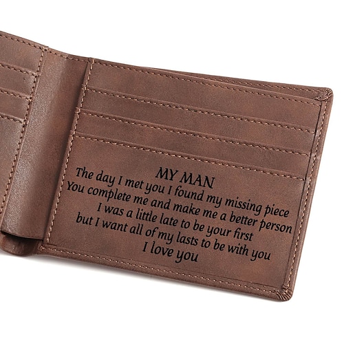 graviertes Echtleder Portemonnaie für Männer, lasergraviertes Vintage-Portemonnaie aus PU-Leder, perfektes Weihnachtsgeschenk, schmales horizontales Portemonnaie für Männer, trendy langlebig Image