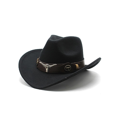 Cowboyhut für Herren mit Stierkopfband – Vintage-Fedora aus Filz mit breiter Krempe für Rodeo, Outdoor-Stil und Weihnachtsgeschenk Image