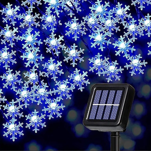 Solar Schneeflocken Lichterkette 100/200 LEDs Outdoor wasserdichte Girlandenlichter Garten Fee Lichter Neujahrs Hochzeitsfeier Feiertage 8 Modi Beleuchtung Camping Dekorative Baumlichter Image