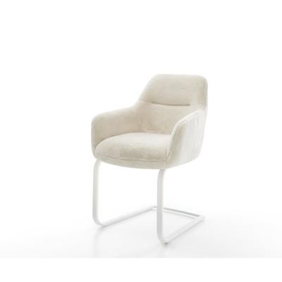DELIFE Freischwinger Pejo-Flex Plüsch Creme-Weiß Freischwinger flach Weiß Taschenfederkern, Esszimmerstühle Image