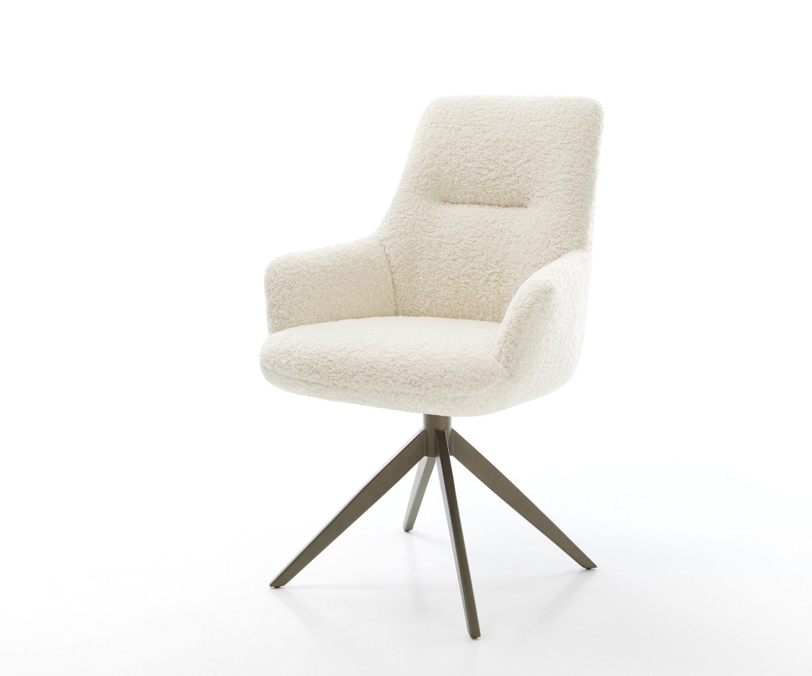 DELIFE Drehstuhl Zelia-Flex mit Armlehnen Teddystoff Beige Kreuzgestell breit Effektfinish Titan 360° drehbar Wippfunktion Taschenfederkern, Esszimmerstühle Image