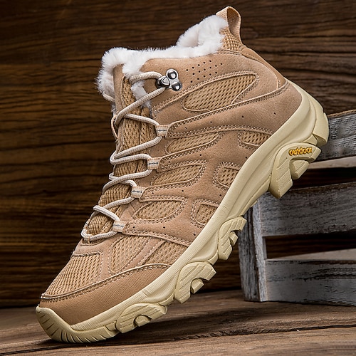 Wasserdichte High-Top-Winterwanderstiefel für Herren mit Fellfutter, strapazierfähiger Anti-Rutsch-Sohle, Outdoor-Trekkingschuhe für kaltes Wetter Image