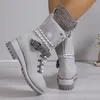 Plus Größe Schuhe für Frauen 36-43 Herbst Winter Mode Warme Spitze Up Plattform Keile Nicht-slip Mid-kalb Stiefel Frauen Boot