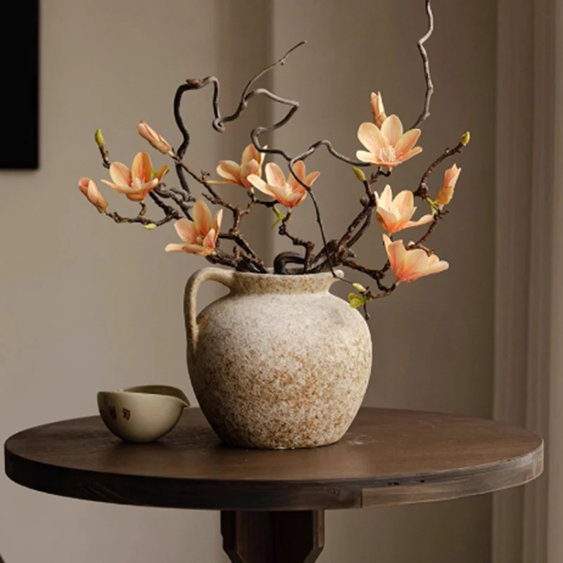 Retro Keramik Vase Desktop Ornament Blume Flasche Hause Dekoration Innen Zubehör Wohnzimmer Esstisch Blume Pflanzer Image