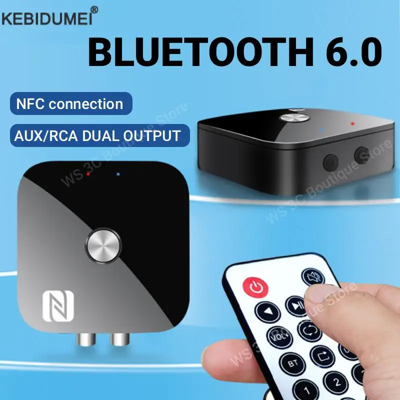 NFC Bluetooth 6.0 Audio Receiver Aux 3,5 mm 2RCA Musik Wireless Adapter mit Mikrofon USB U-Disk Play Fernbedienung für TV Auto Image
