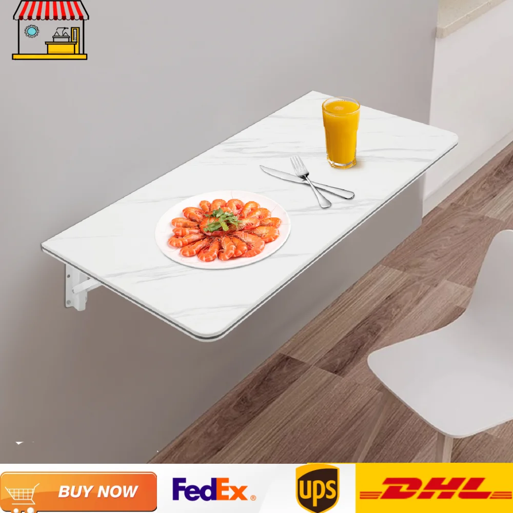 Weißer 80 x 40 cm/80 x 50 cm an der Wand montierter Klappschreibtisch, MDF-Aufbewahrungsregal mit Metallhalterungen, 30 kg Tragkraft, platzsparend Image