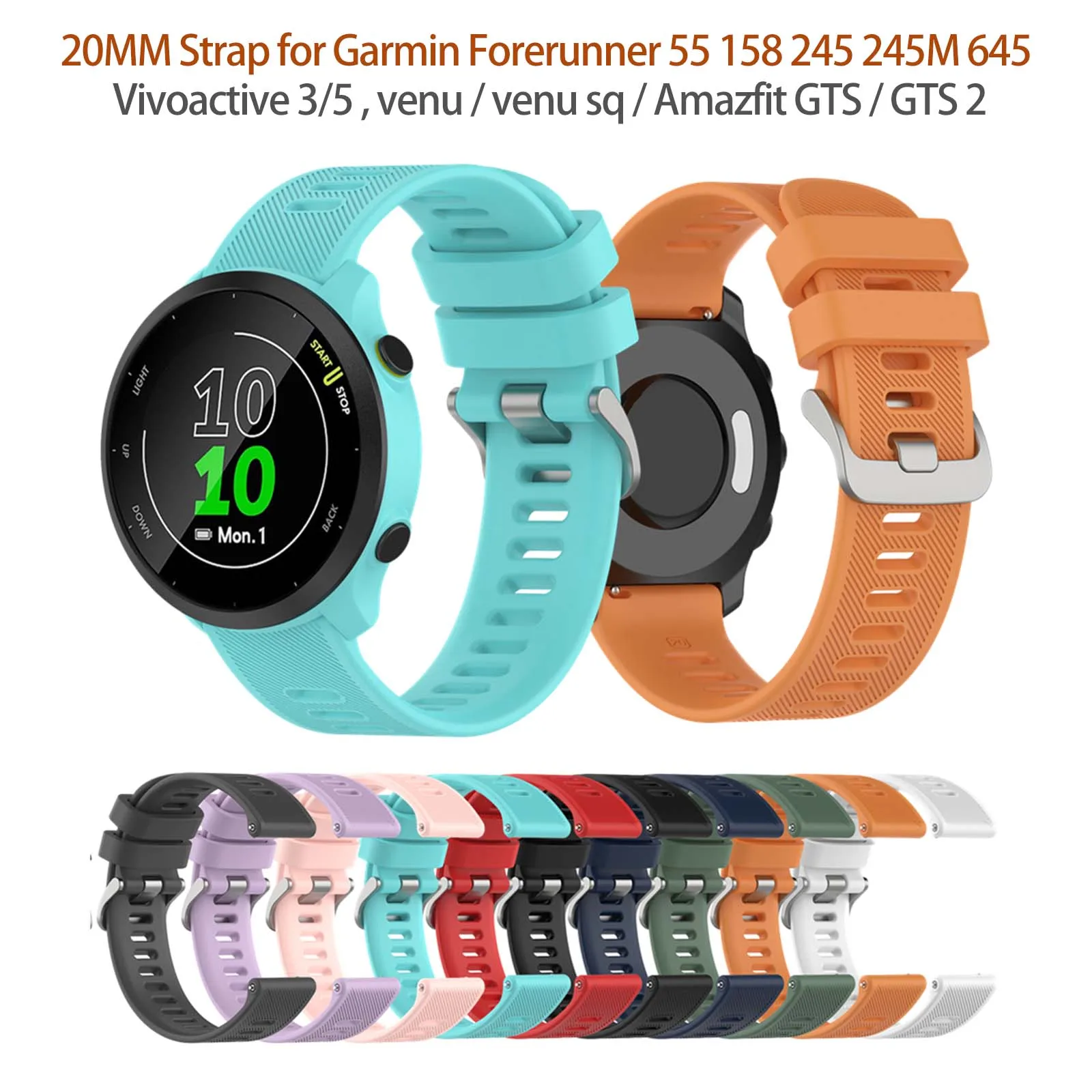 20 mm Silikonarmband für Garmin Forerunner 55 158 245 645 Smartwatch-Armband für Garmin Vivoactive 5 Venu 2 Plus Image