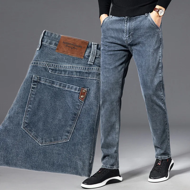 ICPANS Herbst Sommer Denim Jeans Männer Gerade Stretch Regelmäßige Jeans für Mann Schwarz Klassische Vintage Herren Hose Große Größe 29-38 40