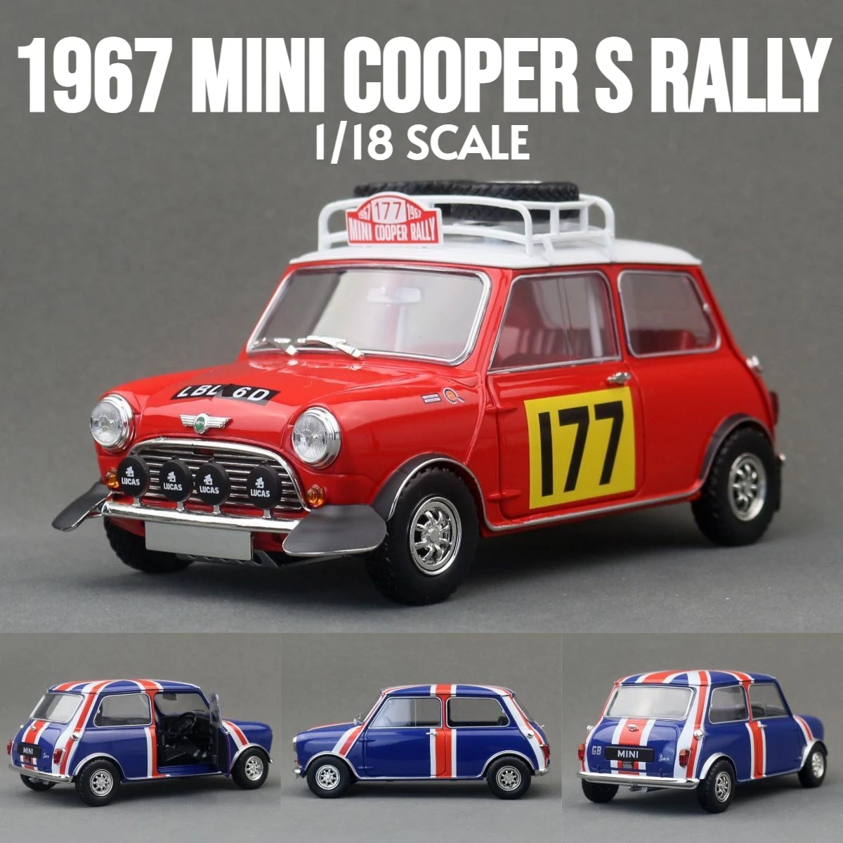 1/18 Mini Cooper Rally 1967 Monte Carol Racing Druckguss-Legierung Spielzeugauto Fahrzeugmodell Free Wheels Collection Geschenk für Kinder Jungen Image