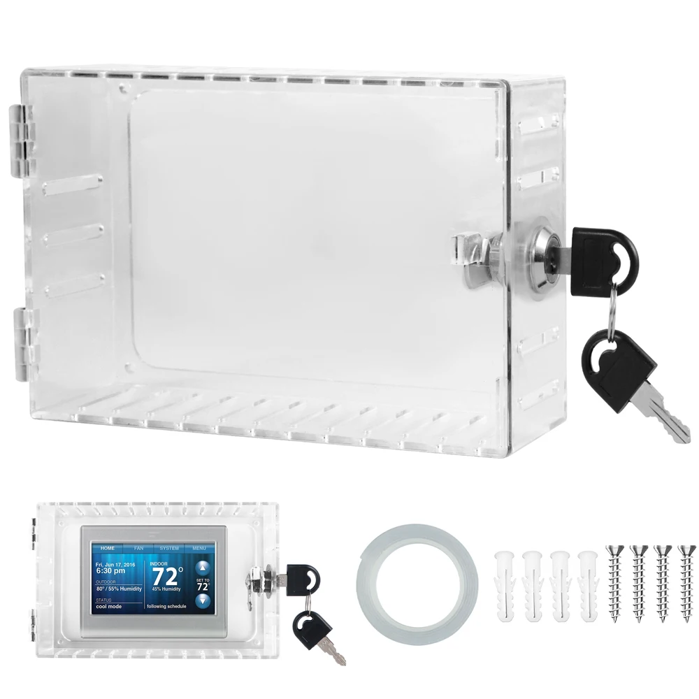 Universeller Thermostat-Schließkasten mit Schlüssel, Acryl-Thermostatabdeckung mit Schloss, großer Thermostatschutz, einfach zu installieren für Zuhause Image