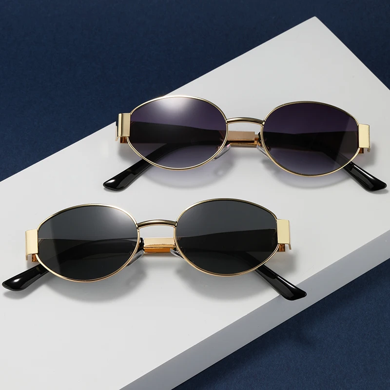 Wandern Camping Kleine Metall Rahmen Oval Anti Licht Gläser Für Frauen 2024 Mode Marke Shades UV400 Brillen Männer Vintage Gläser Image