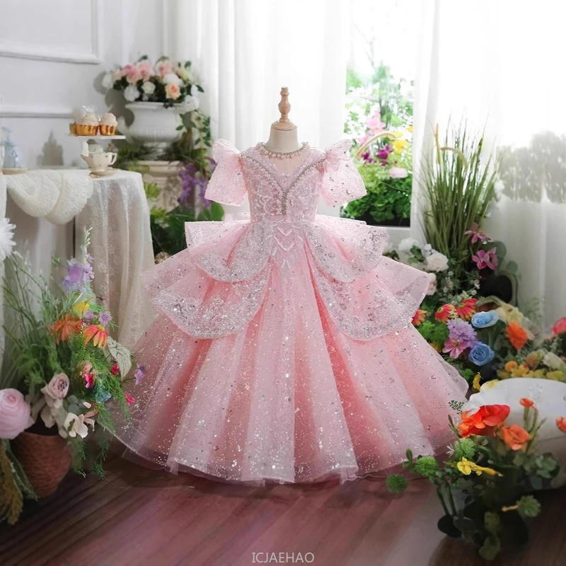 2025 rosa Mädchen Prinzessin Kleid Kleidung Geburtstag Party Pageant Kleid Kinder Klavier Rezital Leistung Kleidung Kinder Sommer Outfit Image