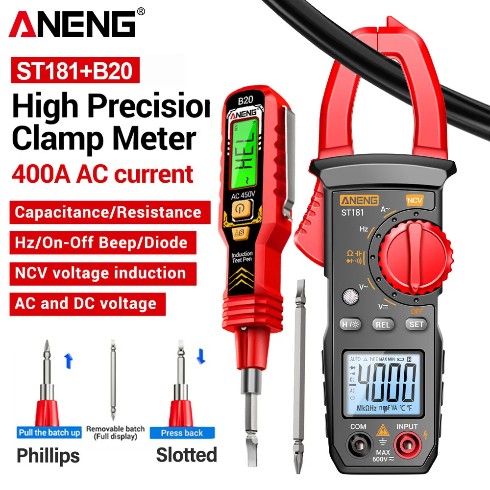 Elektriker Zangenmessgerät Tester Stift Kit ANENG Amperemeter Widerstand Induktivität NCV Doppelkopf-Schraubendreher AC 12-1000V Spannungstest Image