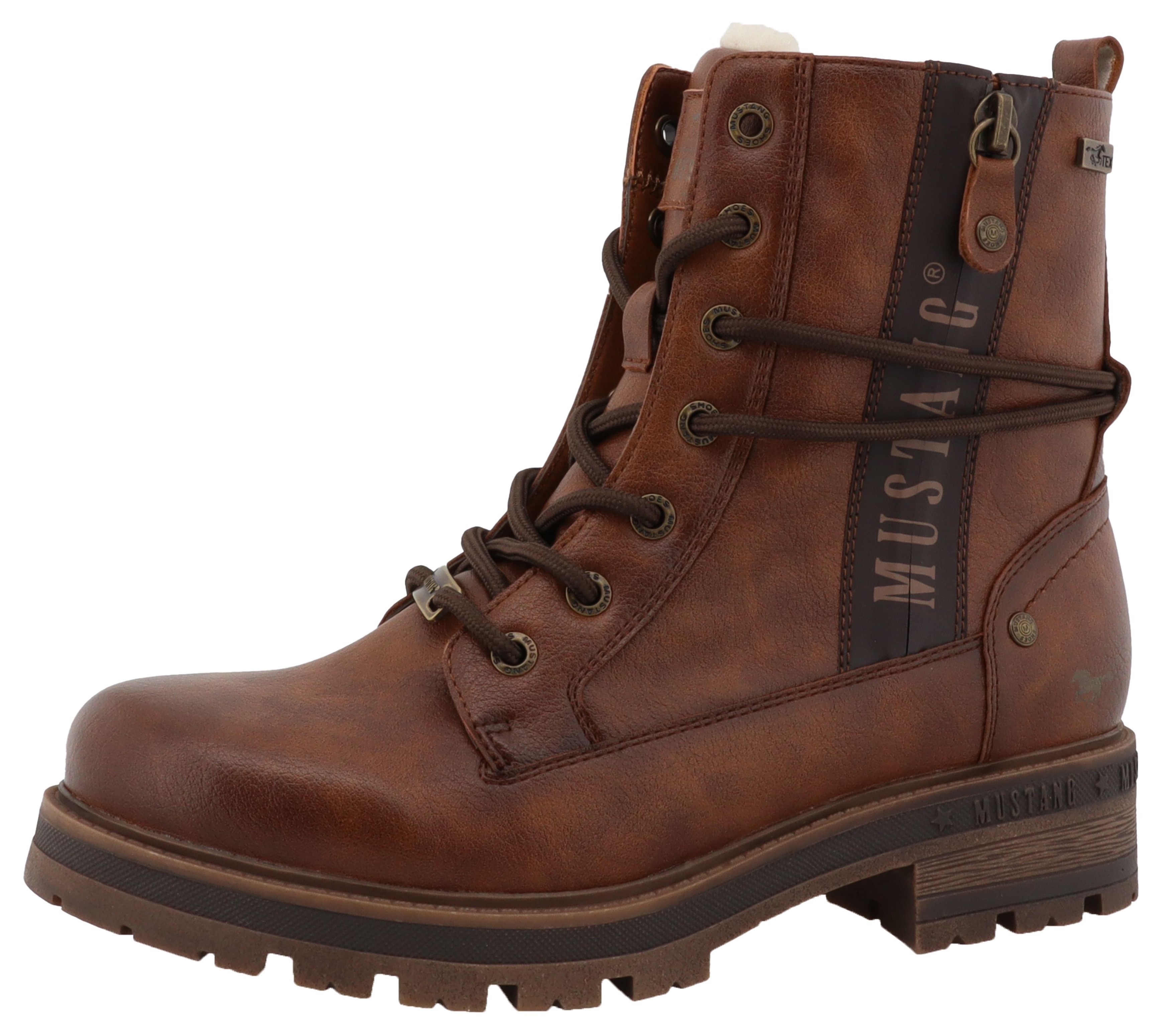 Winterboots MUSTANG SHOES "Darleen", Damen, Gr. 36, braun, Lederimitat, used, Basic, Schuhe Winterboots, Schnürboots mit Profilsohle