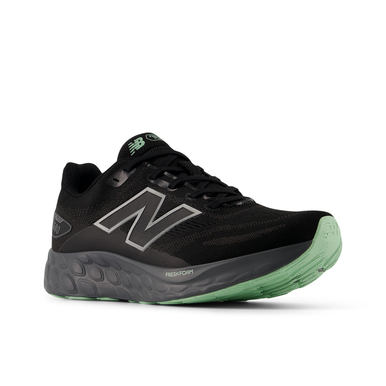 Laufschuh NEW BALANCE "680", Damen, Gr. 39, schwarz, castlerock, lab grün, schwarz silber metallic, Textil, Schuhe Laufschuh