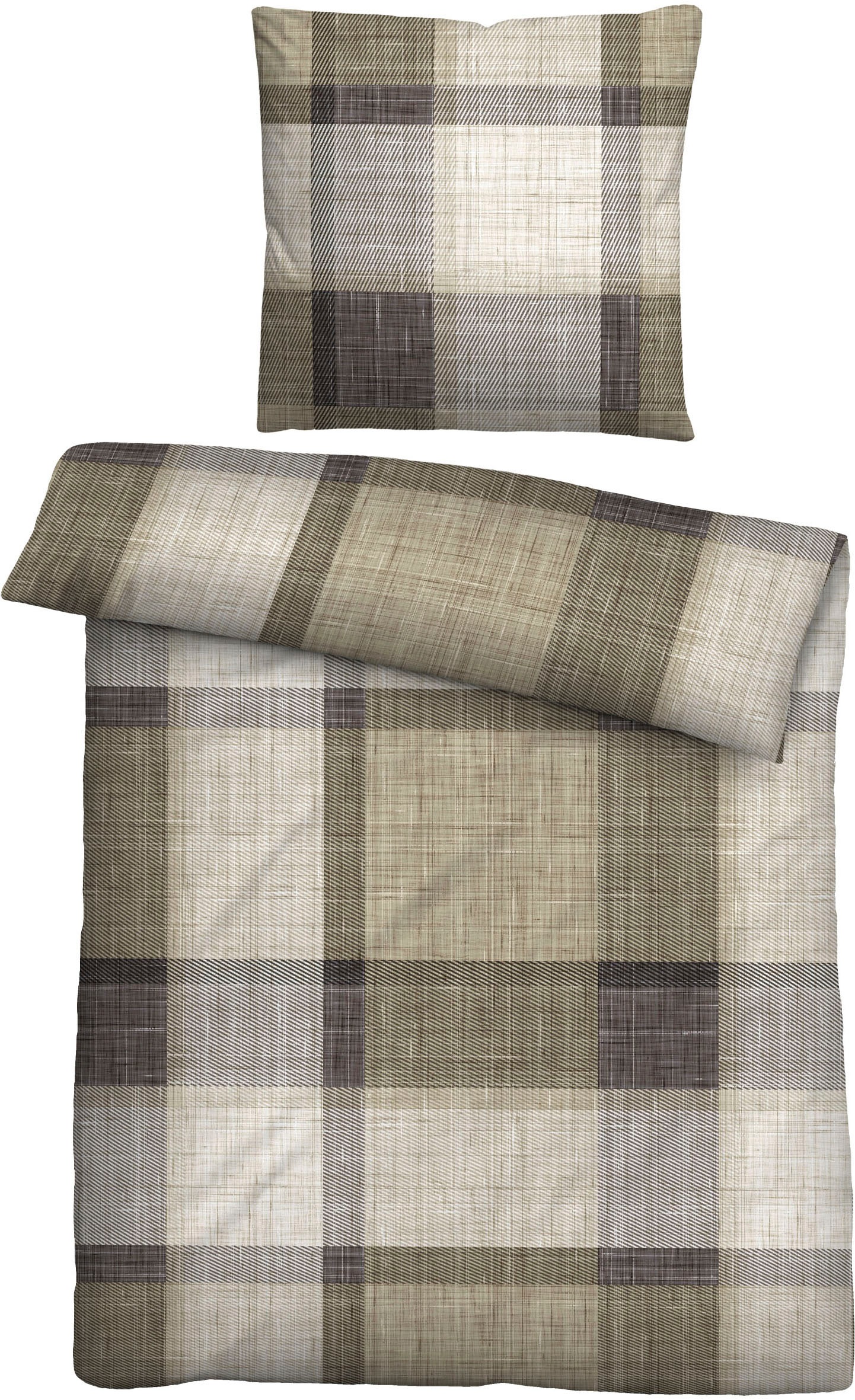 Bettwäsche BIBERNA "0004101", taupe, B/L: 135cm x 200cm, 1 Stk., 1 Stk., Feinbiber, B/L: 80cm x 80cm, 2 Stk., Feinbiber, Obermaterial: 100% Baumwolle, Bettwäsche, wohlig warm + weich, pflegeleicht, 100% Baumwolle, Reißverschluss Image