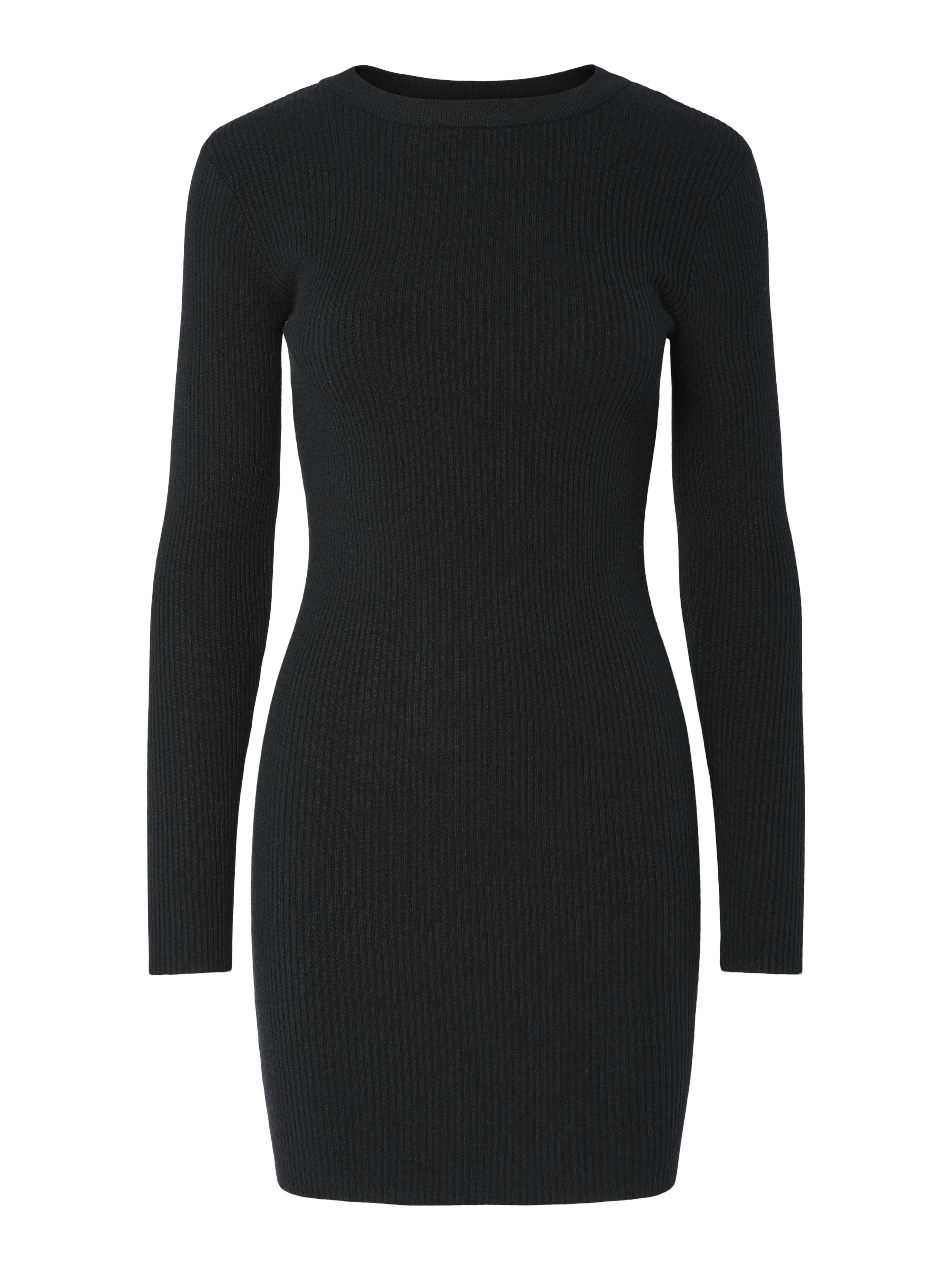 Minikleid PIECES "PCMIRA NEW LS O-NECK KNIT DRESS NOOS BC", Damen, Gr. M, N-Gr, schwarz, Strick, Obermaterial: 50% Viskose, 28% Polyester, 22% Nylon, unifarben, slim fit kurz, Rundhals, Kleider, Sommerkleid Image