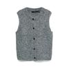 Strickweste VERO MODA "VMNOVAH SL O-NECK BUTTON VEST NOOS", Damen, Gr. M, grau (dunkelgrau melange), Strick, Obermaterial: 70% Polyester, 21% Nylon, 8% Wolle, 1% Elasthan, unifarben, modisch, loose fit normal, Rundhals, Westen, mit Wolle