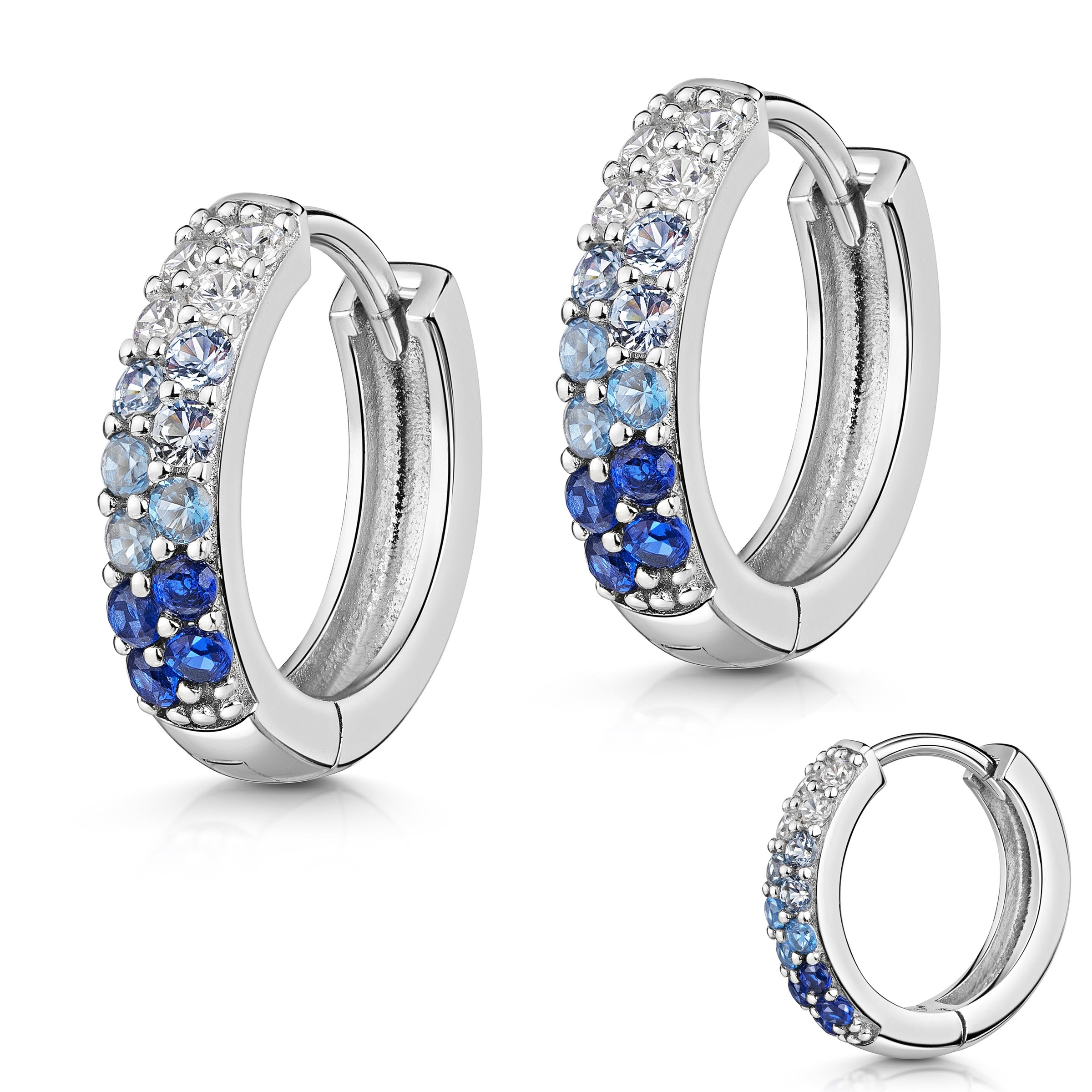 Paar Creolen FIRETTI "Schmuck Geschenk Silber 925 Ohrschmuck Ohrringe", silberfarben, kristallweiß, hellblau, blau, dunkelblau, kristallweiß, hellblau, blau, dunkelblau, Ohrringe, Damen, 16mm, Silber 925 (Sterlingsilber), Made in Germany - mit... Image