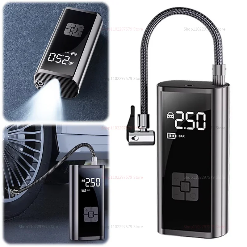 Wireless wired Portable Air Compressor, 150PSI Digital Tire Inflator with LED Light, Auto Shut-Off, for Car Tires, Bicycles