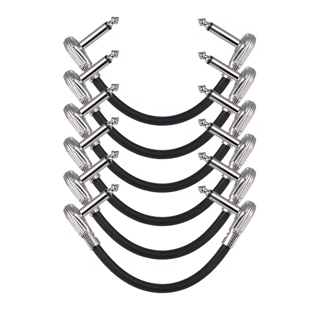 15cm/ 6in Guitar Effect Pedal Instrument Patch Cable 1/4" Silver Right-angle Plug Black PVC Jacket