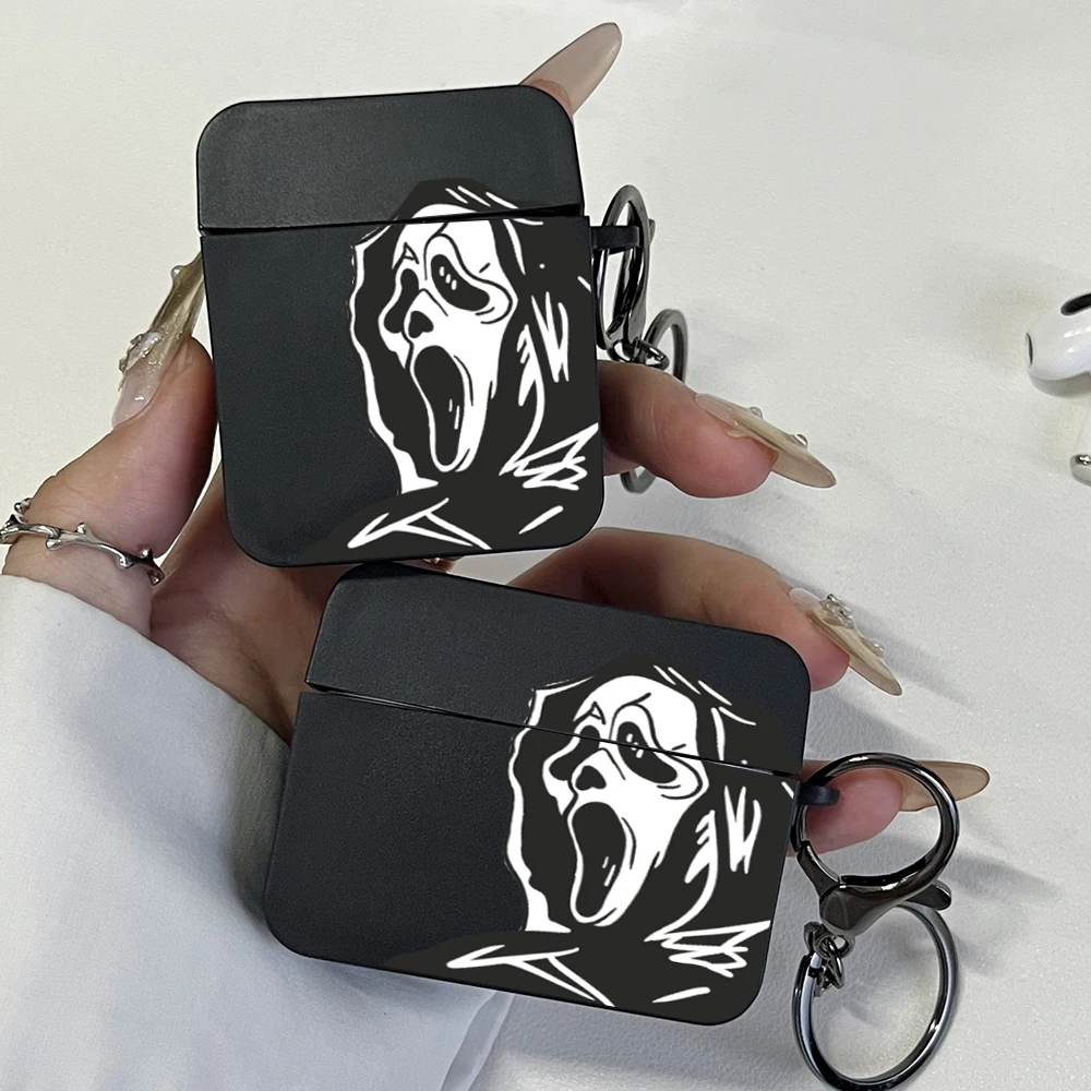 Horror Movie Ghost Face Shockproof Earphone Case for Apple AirPods Pro2/Pro, AirPods 1/2/3/4 Stylish Earbuds Case with Keychain