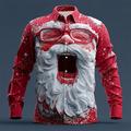 Natale Per uomo Ruggente Babbo Natale natale divertente Camicia Camicia con Bottoni Manica Lunga Divertente All'aperto Ferie Primavera Autunno Collo ripiegato Stampa 3D camicie con colletto Rosso 1