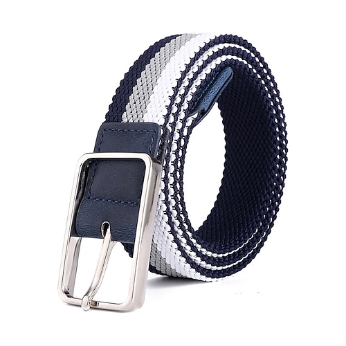 Cintura elastica intrecciata a righe da uomo con fibbia argentata, cintura elastica casual per il massimo comfort, disponibile in diverse opzioni di colore, regalo di Natale perfetto