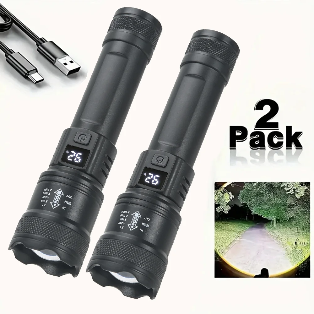 KDULIT LED-Taschenlampe, wiederaufladbar, USB-Taschenlampe mit Display, zoombares Licht mit Akku, Camping, Wandern, Laterne, Notfalllampe Image