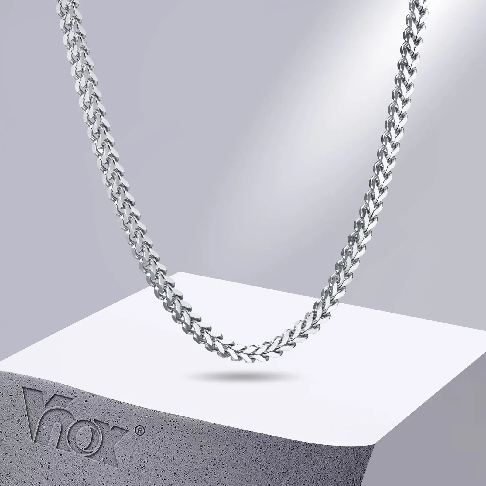 Vnox 3 mm Franco-Kettenhalsketten für Herren, nie verblassende Fuchsschwanzkette aus Edelstahl, kubische doppellagige kubanische geometrische Kette Image