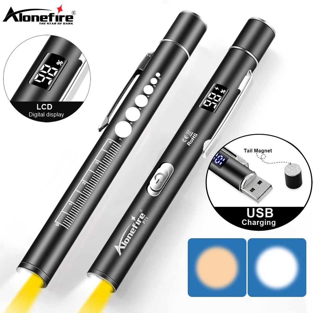 LCD Mini 2-in-1 LED weiß/gelb Stiftlicht Taschenlampe USB wiederaufladbar Augen Schüler prüfen Arbeit Zuhause Notbeleuchtung Lampe Taschenlampe Image