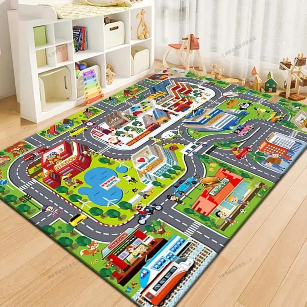 1 Stück 120 x 160 cm rutschfeste, schmutzabweisende Baby-Spielmatte, Krabbelmatte, Cartoon-Laufsteg-Teppich, Parkplatz, Straßenspielmatte, Babyspielzeug