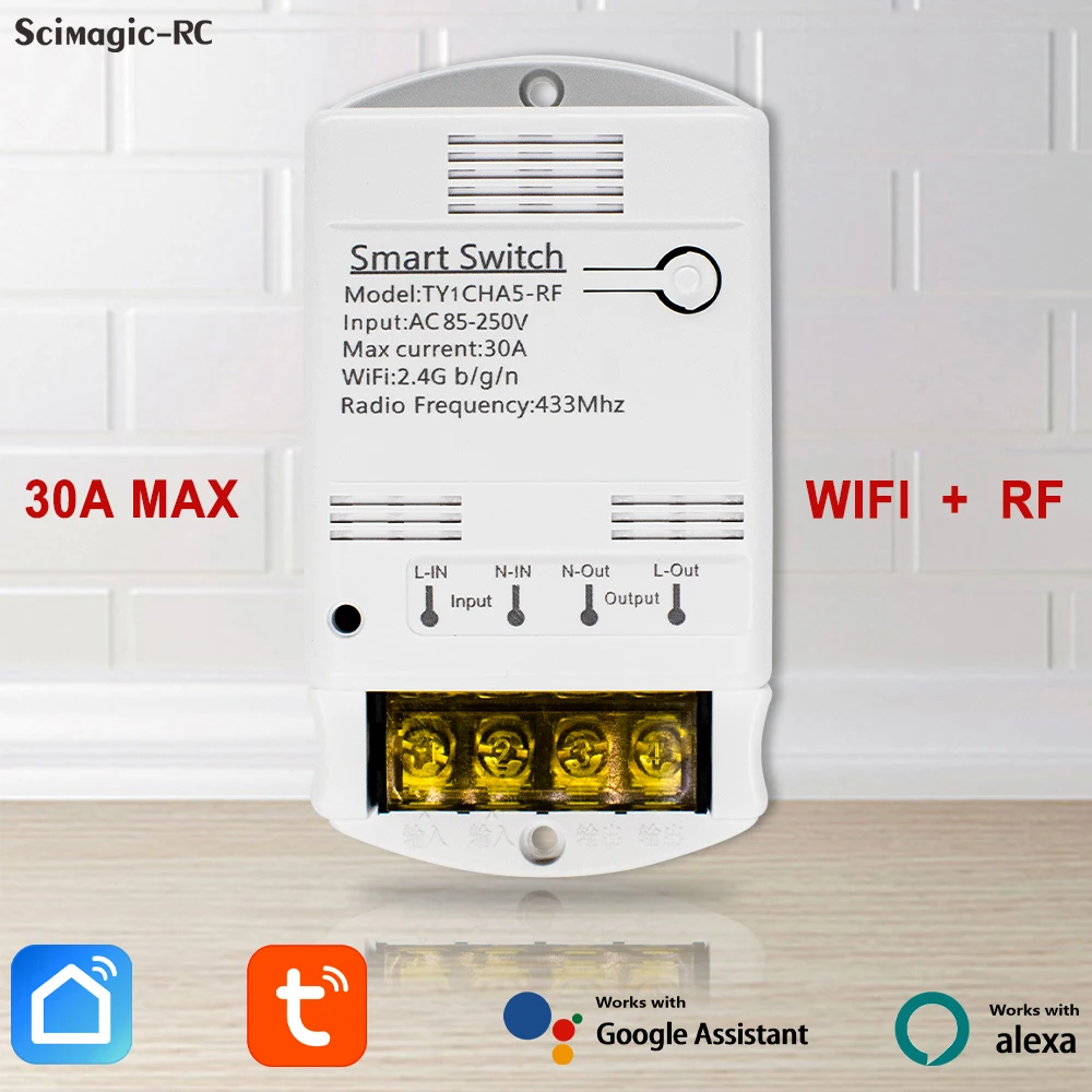 Tuya Wifi Schalter 4000W 30A Smart Home Automation Modul 20A Relais Modul 220V 12V 24V Controller Arbeit mit Alexa Google Hause Image