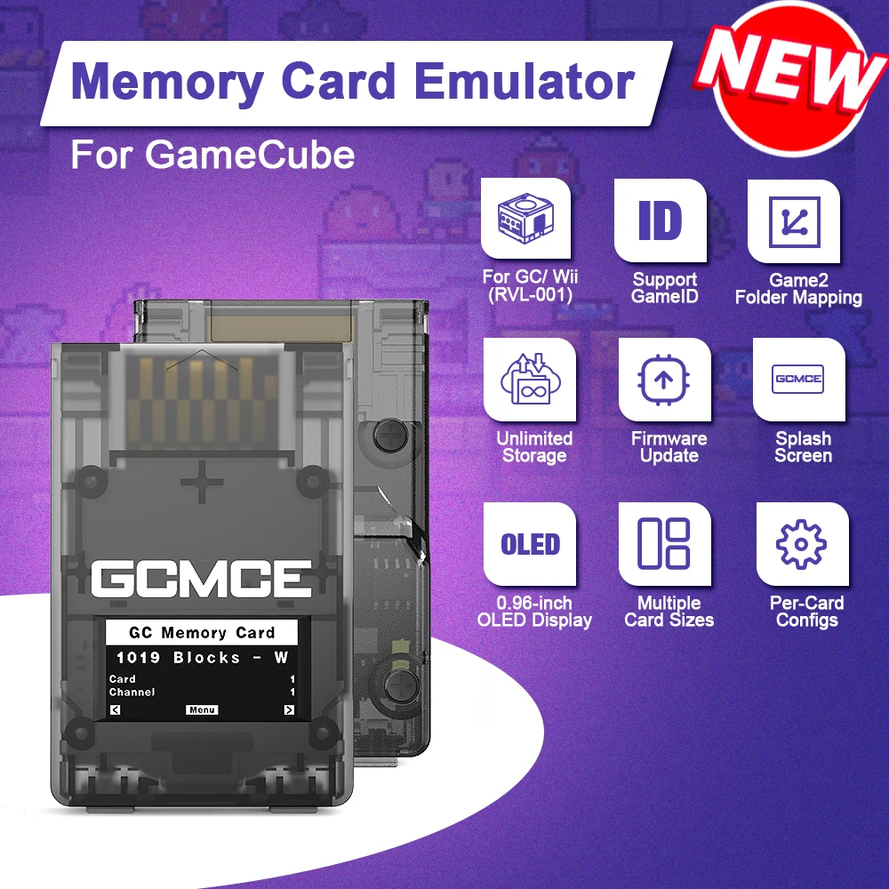 Bitfunx Game Saves Speicherkarte GCMCE FlipperMCE mit OLED-Display für Nintendo GameCube Wii RVL001 Spielekonsole Image