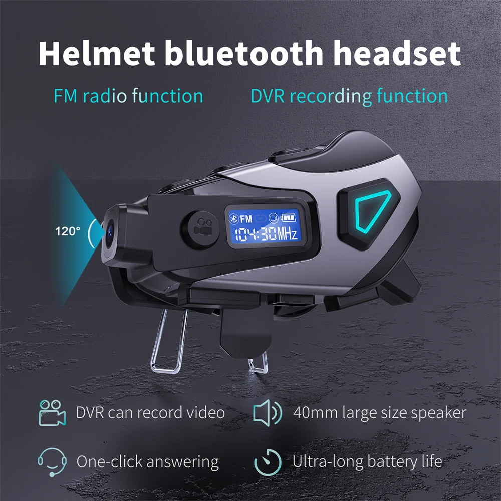 v5.4 FM + Bluetooth Helm Headset 1080P HD Video Motorrad DVR Weitwinkel Len Drahtlose Kamera Wasserdichte Motorrad Recorder Image