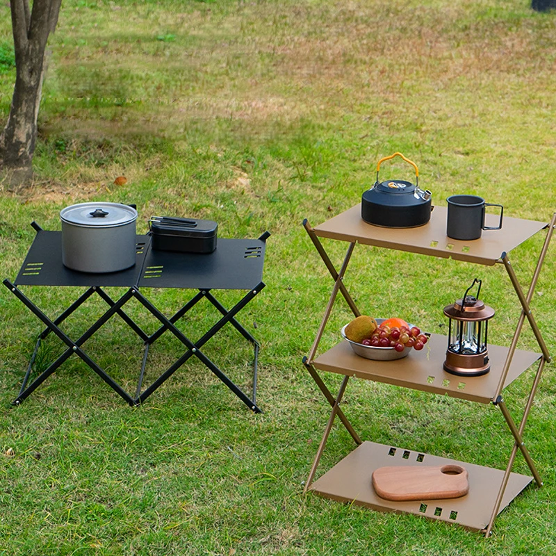 BBQ-Lagerregal, Gartentisch, MOUNTAINHIKER, für den Außenbereich, Aluminiumlegierung, 3 Schichten, 3 Paneele, Regal, tragbar, zusammenklappbar, Camping, Picknick