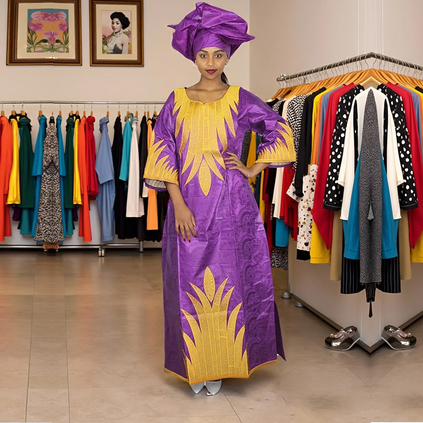 Afrikanische Kleidung für Frauen, Abaya-Stickerei, Übergröße, elegantes Partykleid Image