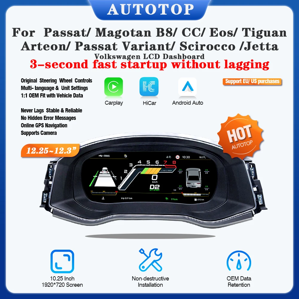 AUTOTOP 12,3" Digital Dashboard Instrument Cluster für Magotan B6 B7 B8 CC Passat B6 B7 B8 US Arteon LCD Tacho Dash Panel Image