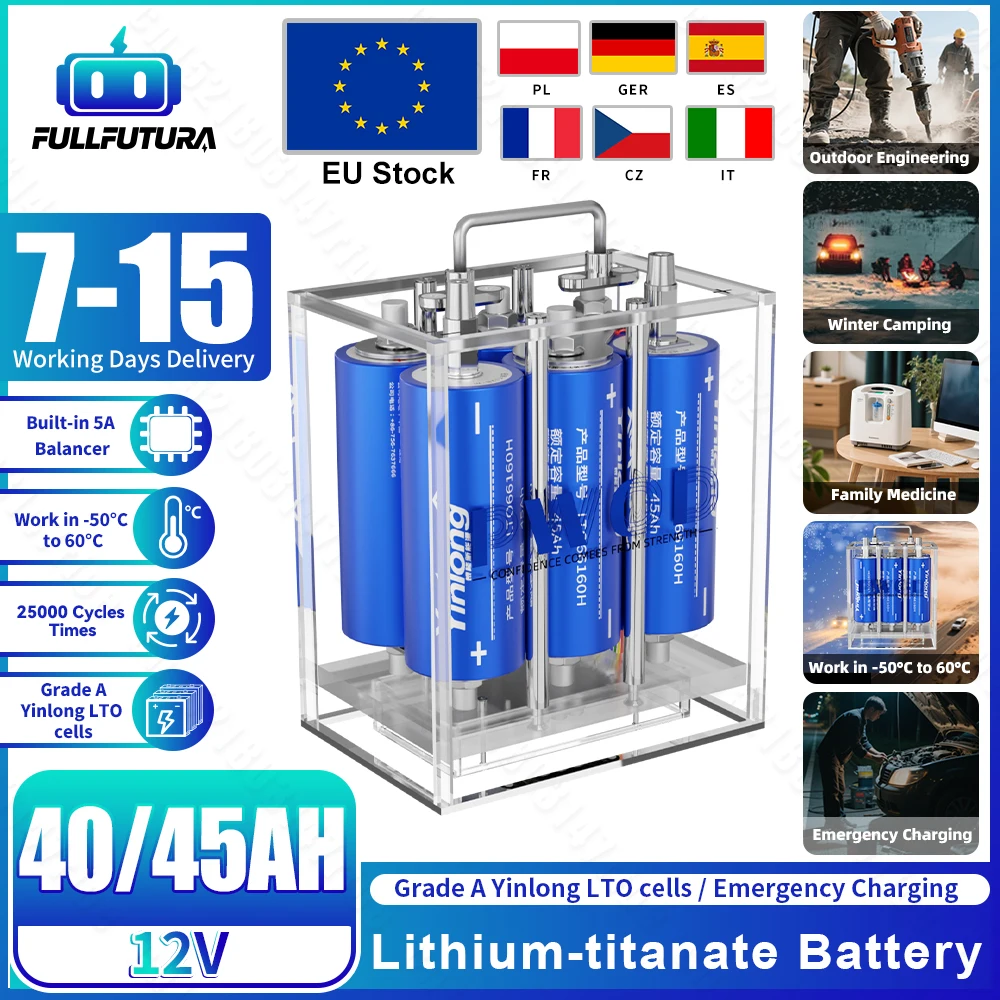 Yinlong LTO 66160 12 V 45 Ah 40 Ah Lithium-Titanat-Akku, leistungsstarker, integrierter 5 A-Balancer für Car-Audio-Outdoor-Technik Image