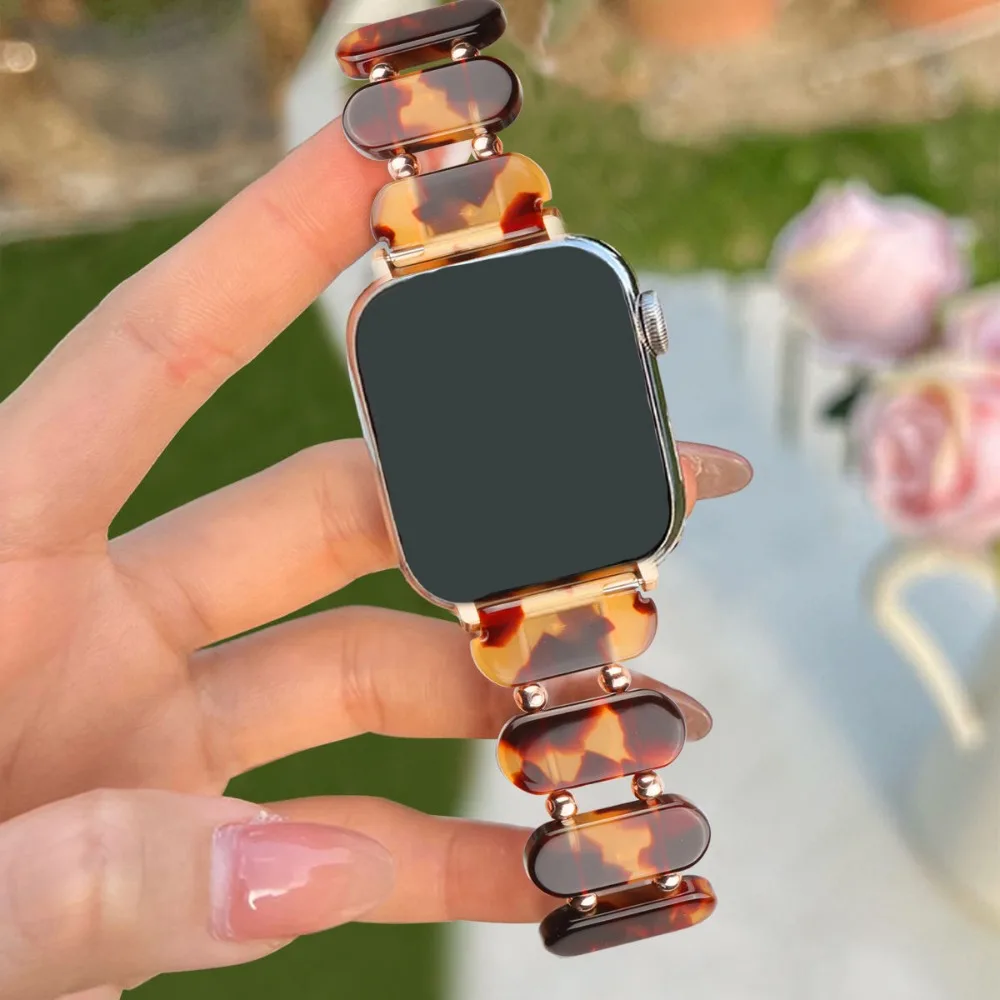 Harz-Gummiband für Apple Watch Ultra 3 Armband 49 mm 11 10 46 mm 42 mm 45 41 44 40 mm Metallperlenarmband für iWatch 9 8 7 6 5 SE Image