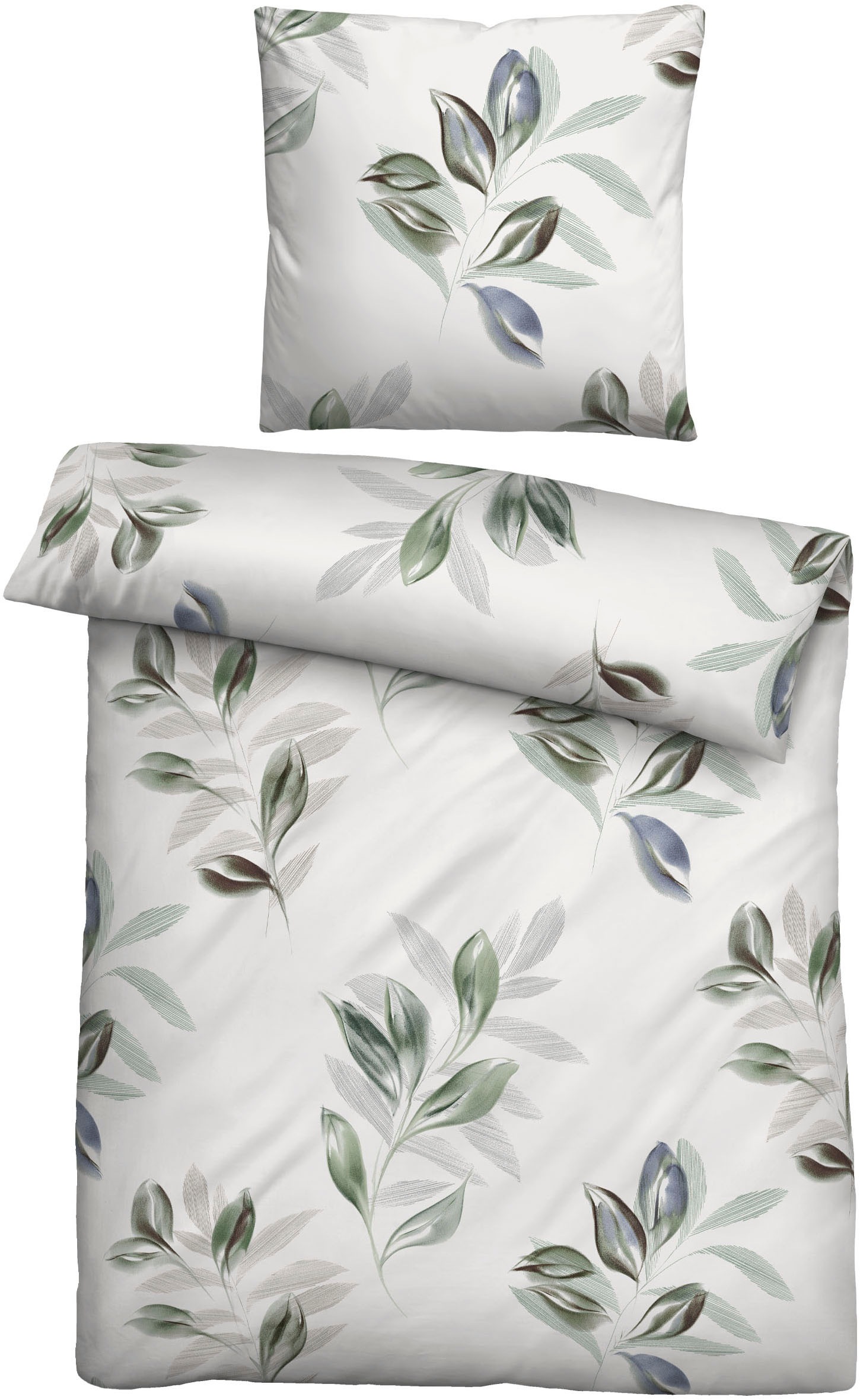 Bettwäsche BIBERNA "0004105", fichte, B/L: 155cm x 220cm, 1 Stk., 1 Stk., Feinbiber, B/L: 80cm x 80cm, 2 Stk., Feinbiber, Obermaterial: 100% Baumwolle, Bettwäsche, wohlig warm + weich, pflegeleicht, 100% Baumwolle, Reißverschluss Image