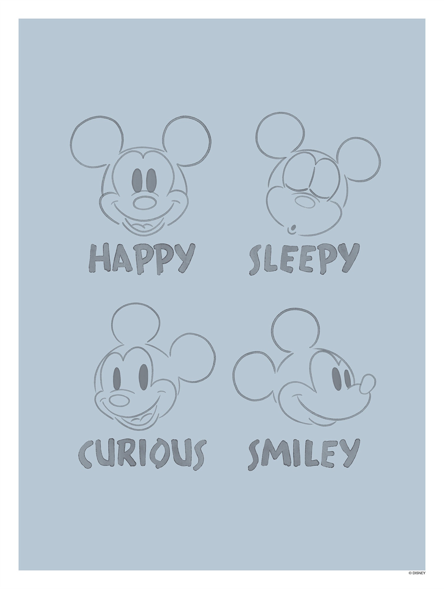 Bild KOMAR "Mickey Blue Emotions", blau (farbe bild(er): blau, schwarz), B:30cm H:40cm, Holz, Papier, Bilder, Wandbild zur Dekoration im Kinderzimmer - ohne Rahmen Image