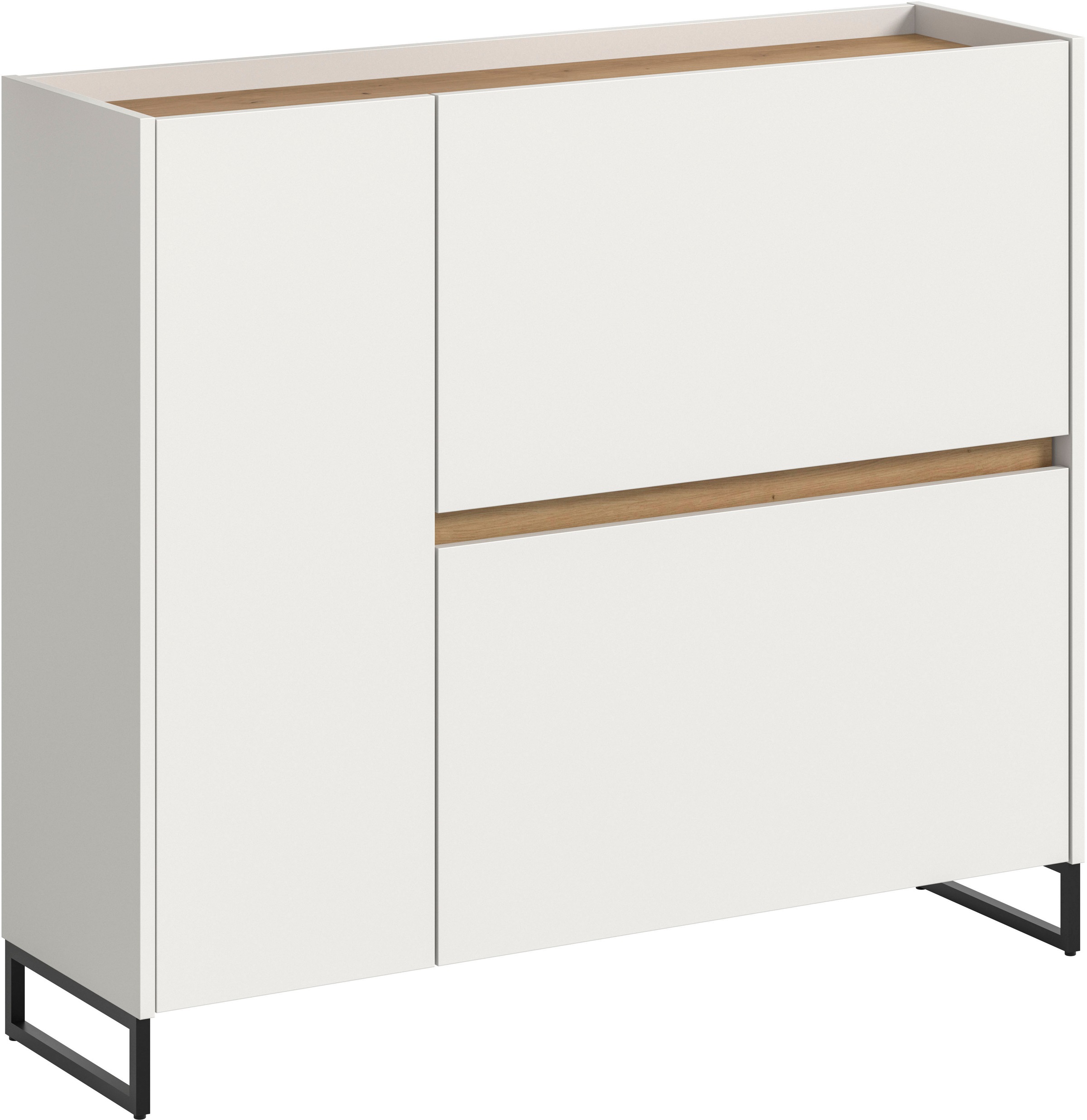 Schuhschrank INOSIGN "EVRID, Breite 110cm, 1 Tür, 2 Schuhwalzen, inkl. Metall-Kufenfüße", weiß nb, artisan oak nb, B:110cm H:97cm T:32cm, Spanplatte, Schränke, Schuhkommode, Kommode, Sideboard, Garderobenschrank, Flurkommode Image