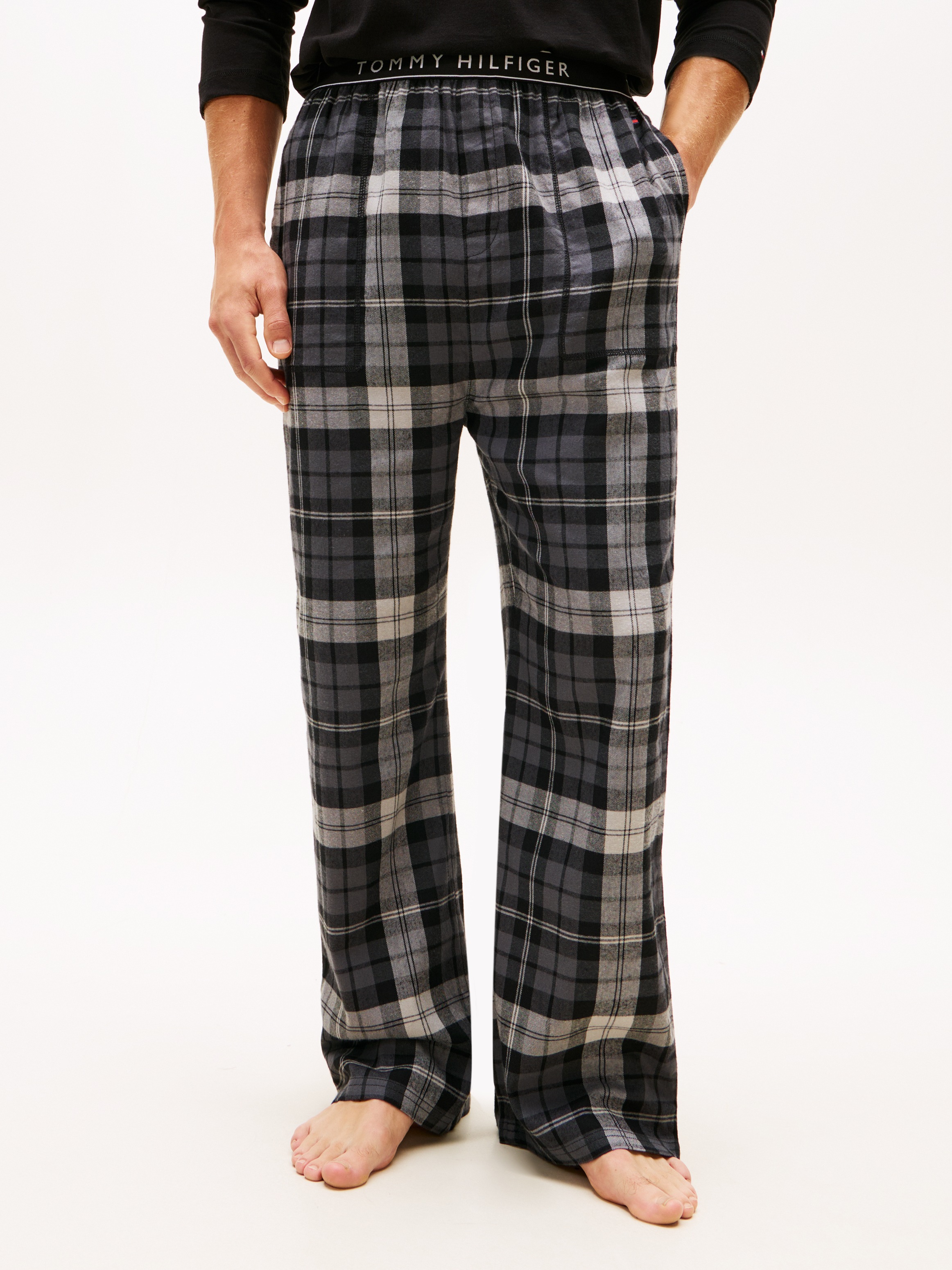 Pyjamahose, Herren, Gr. S (48), N-Gr, schwarz tartan, Flanell, Obermaterial: 55% Baumwolle, 45% Viskose, TOMMY HILFIGER UNDERWEAR, kariert, gerade, Hosen, aus Flanell, elatischer Bund, normale Passform, kariert Image