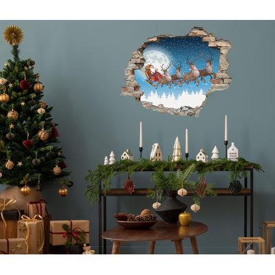 3D-Wandtattoo QUEENCE "Der Weihnachtsmann am Himmel", blau, T:0,3cm, Vinyl, Wandtattoos, selbstklebender Wandsticker Weihnachten Image
