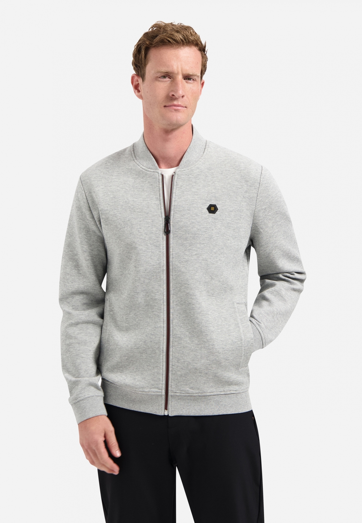 Sweater NO EXCESS "No Excess Bomberweste von Timeless Basics", Herren, Gr. L, graumeliert, 49% Polyester, 45% Baumwolle, 6% Elasthan, Sweatshirts Sweater